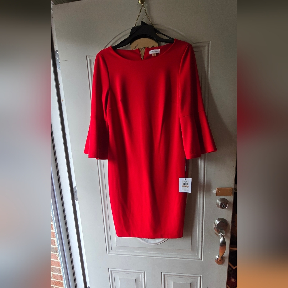 Calvin Klein Vibrant Red Long Sleeve Dress